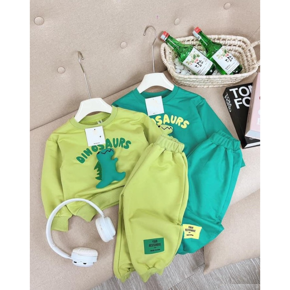 BỘ NỈ TAY DÀI KHỦNG LONG CHO BÉ TỪ 15-30KG