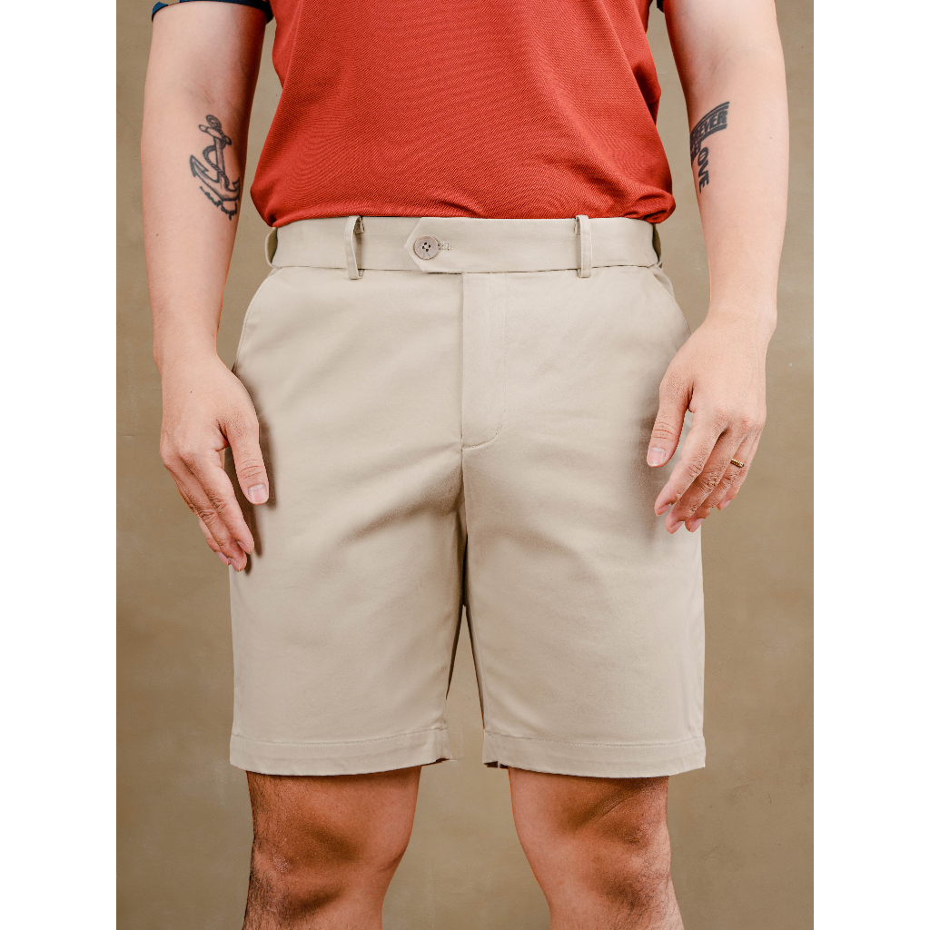 Quần short kaki nam BUFUN, vải kaki nhẹ, lưng đai chun ẩn, co giãn 2 chiều