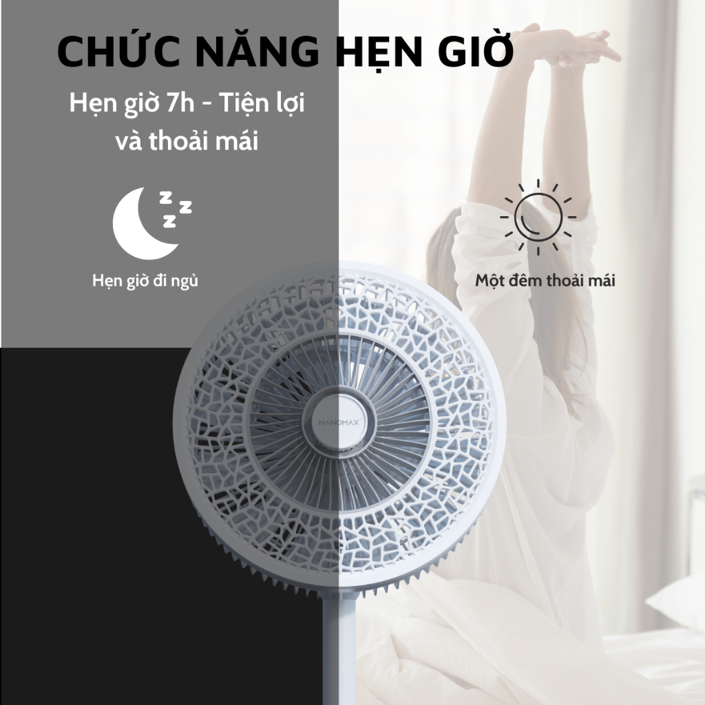 Quạt Cây Đứng NANOMAX QN-08 Điều Khiển Từ Xa Công Suất 60W Tuỳ Chỉnh Độ Cao 3 Cấp Độ 3 Chế Độ Gió Tuần Hoàn Không Khí