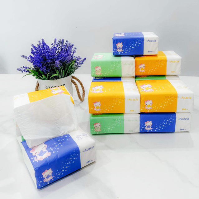 Giấy ăn Acacia Kitty 300 tờ, 3 lớp, Thùng 30 gói