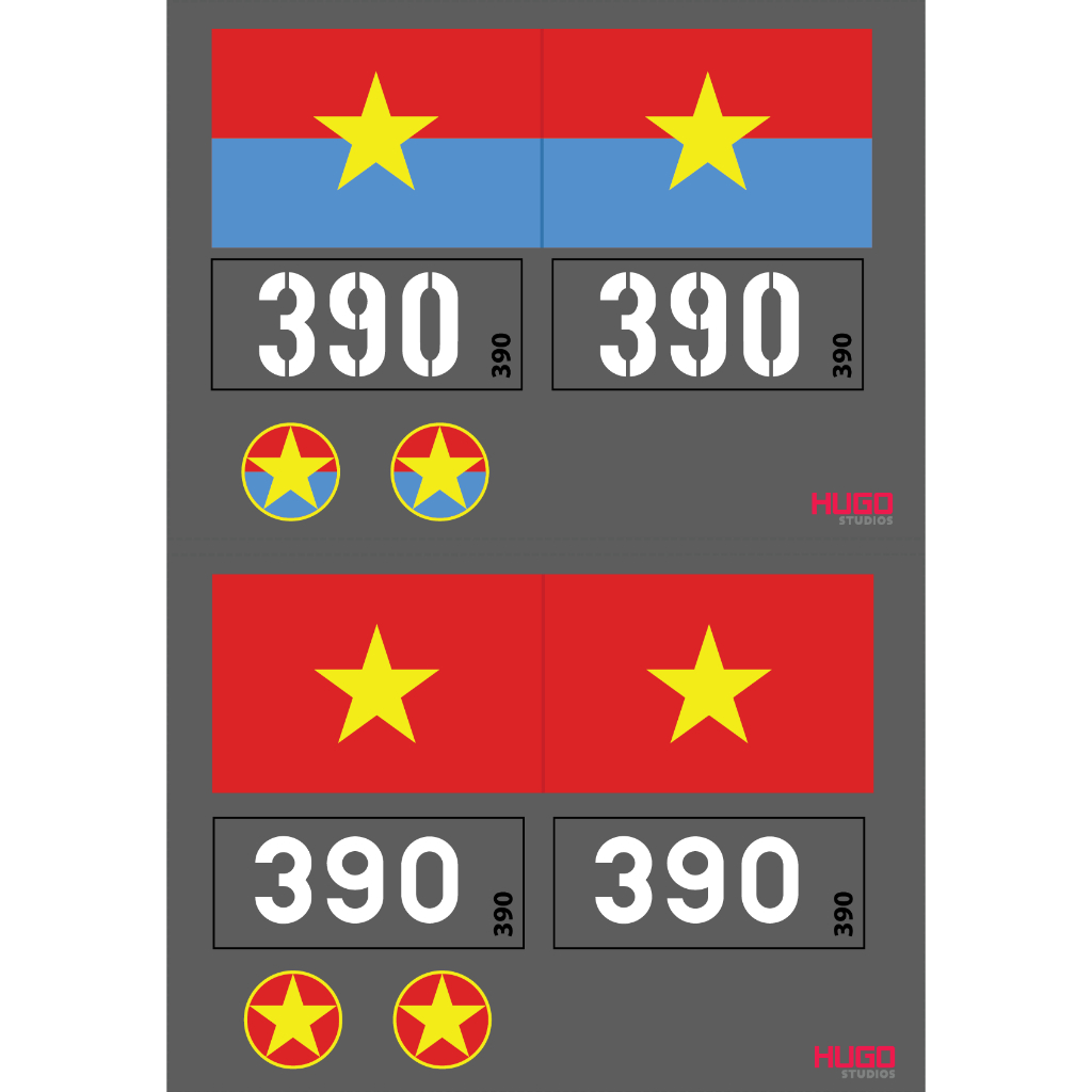 Hugo Studios Decal trượt nước xe tăng số hiệu 390 tỉ lệ 1/35, 1/48, 1/72 chưa phủ clear