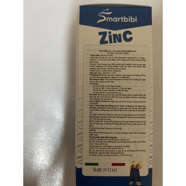 Smartbibi Zinc siro bổ sung kẽm tăng đề kháng cho bé biếng ăn,tiêu hoá kém, tiêu chảy tặng bình nước