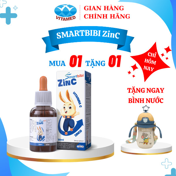 Smartbibi Zinc siro bổ sung kẽm tăng đề kháng cho bé biếng ăn,tiêu hoá kém, tiêu chảy tặng bình nước