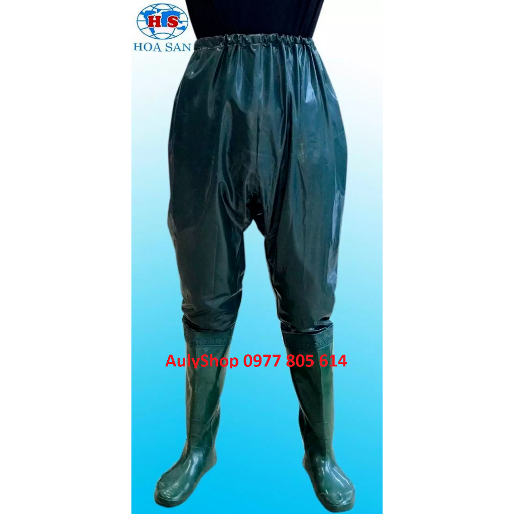 Ủng quần 2 lớp Hoa San size 35-43 đế mềm màu xanh, ủng lội nước dài đến bụng