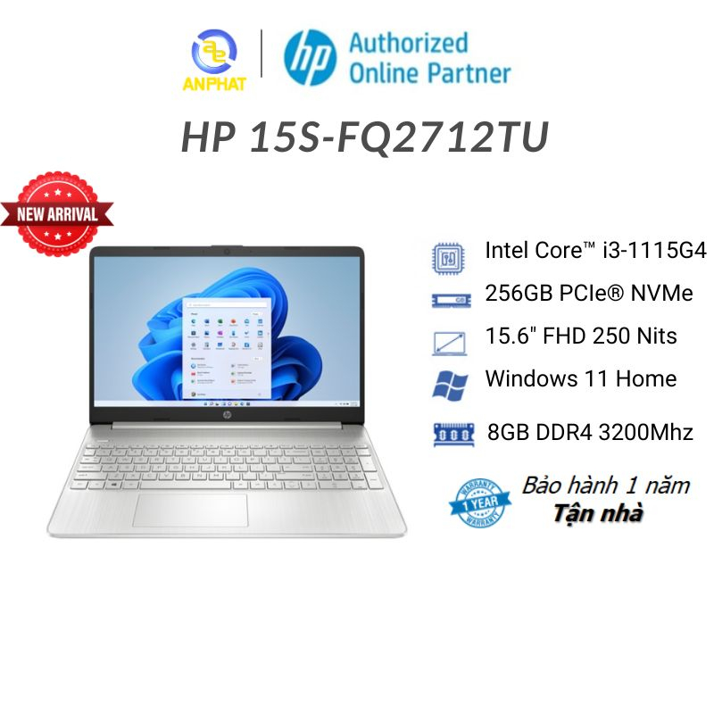 [Mã ELHP3TR giảm 12% đơn 500K] Laptop HP 15s-fq2712TU (Core™ i3-1115G4 | 8GB | 256GB | 15.6 inch FHD)