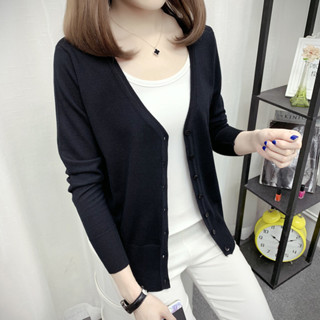  Áo len mỏng - Khoác len cardigan - Áo khoác len nữ cổ tim cài cúc màu Đen Trắng Hồng Xám - Danangsale 