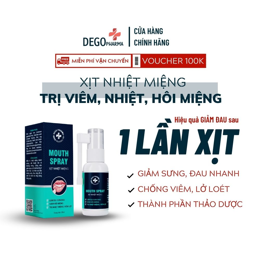 Xịt Dứt Điểm Nhiệt Miệng, Nhiệt lưỡi, Lở môi, Viêm Lợi Dego Pharma - Dịu Cơn Đau Loét Miệng, Hết Hôi Miệng