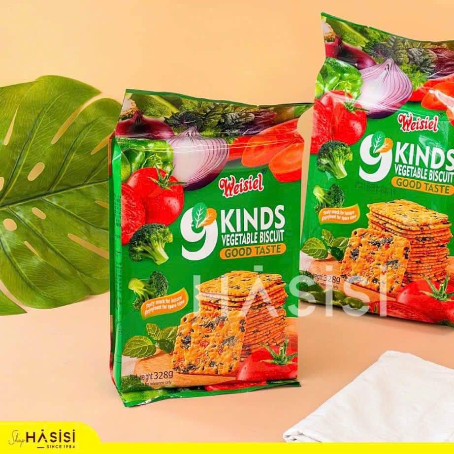 Một gói bánh ăn kiêng 9 loại rau củ Weisiel Hongkong gói lớn 328gam