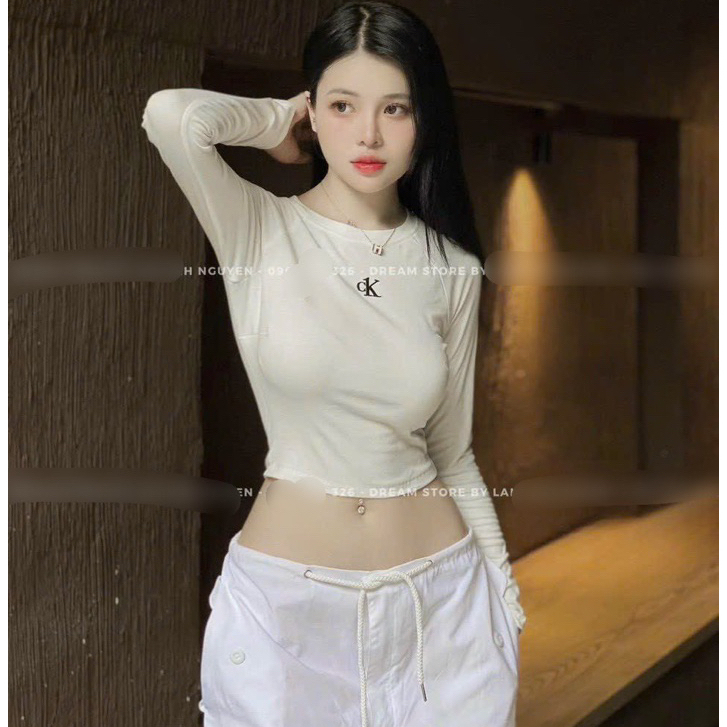 Áo thun body tay dài, áo nữ dài tay thun mát thêu mặc thu đông G408