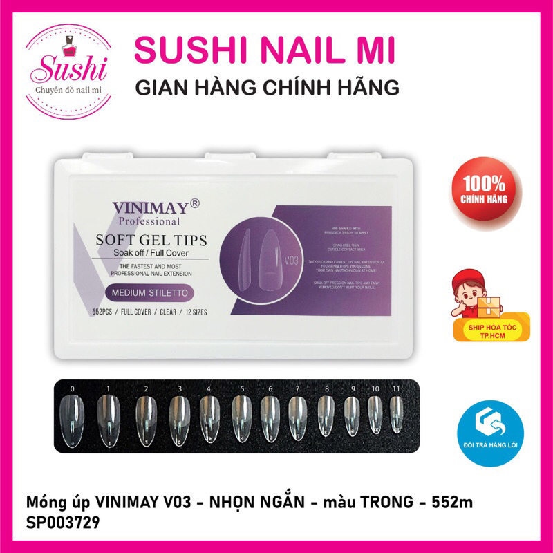 Móng up Vinimay chính hãng đủ form vuông thang bầu nhọn  - Sushi nail mi
