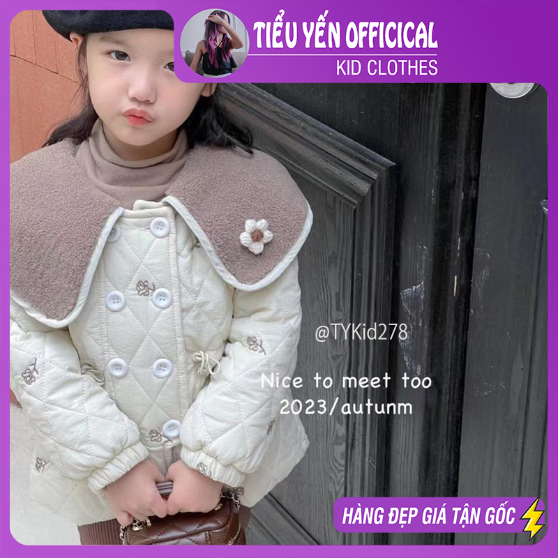 Quần áo trẻ em, Áo khoác bé gái, áo khoác phao cao cấp 2 hàng cúc cổ lông nâu cho bé 8-20kg AK278 | Tiểu Yến KID