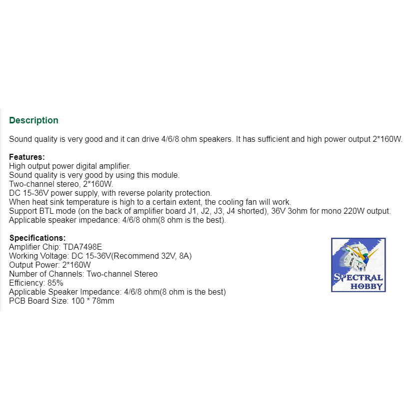 Mạch khuếch đại âm thanh TDA7498E hifi 2.0 kênh 2* 160W BTL220W Digital Audio Amplifier 009162