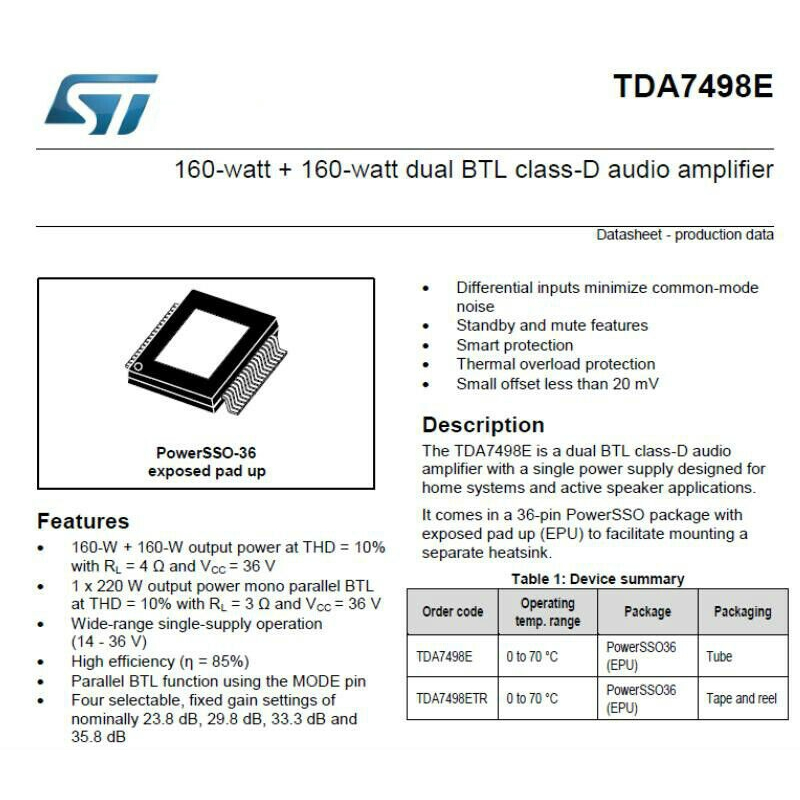 Mạch khuếch đại âm thanh TDA7498E hifi 2.0 kênh 2* 160W BTL220W Digital Audio Amplifier 009162