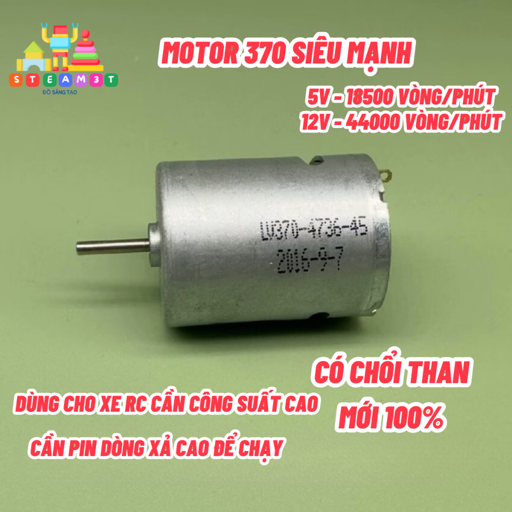 Motor động cơ 370 RC Siêu mạnh tốc độ cao 6V - 12V 44000 vòng/phút có chổi than, cho xe RC mô hình -