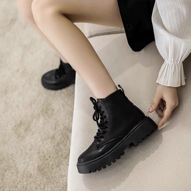 Giày bốt nữ đế răng cưa cổ cao phong cách ulzzang da mềm hàng cao cấp D18