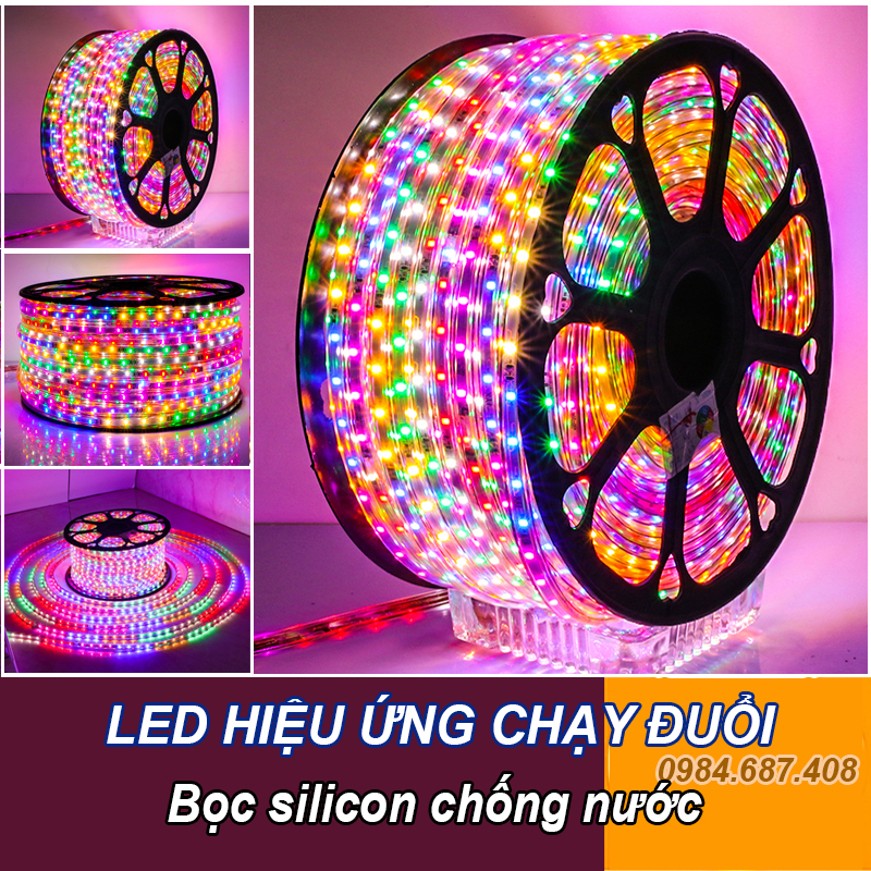 Led nháy đuổi 7 màu trang trí Tết  Led đuổi 7 màu bọc silicon chống nước trang trí ngoài trờ quấn cây
