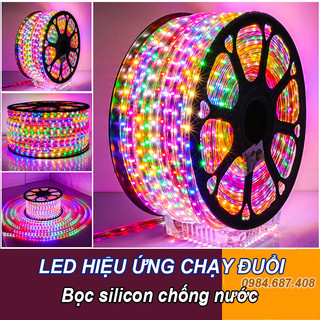 (Tặng nguồn) Dây Led nháy đuổi 7 màu trang trí Tết  Led đuổi 7 màu bọc silicon chống nước trang trí ngoài trờ quấn cây