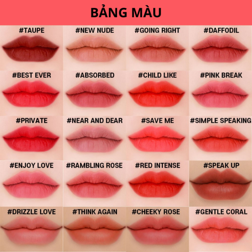 Son Kem Lì 3CE Velvet Lip Tint 4g, Son Kem Lì Mềm Mịn Căng Bóng Không Bết Dính | Aura Skincare & Beauty
