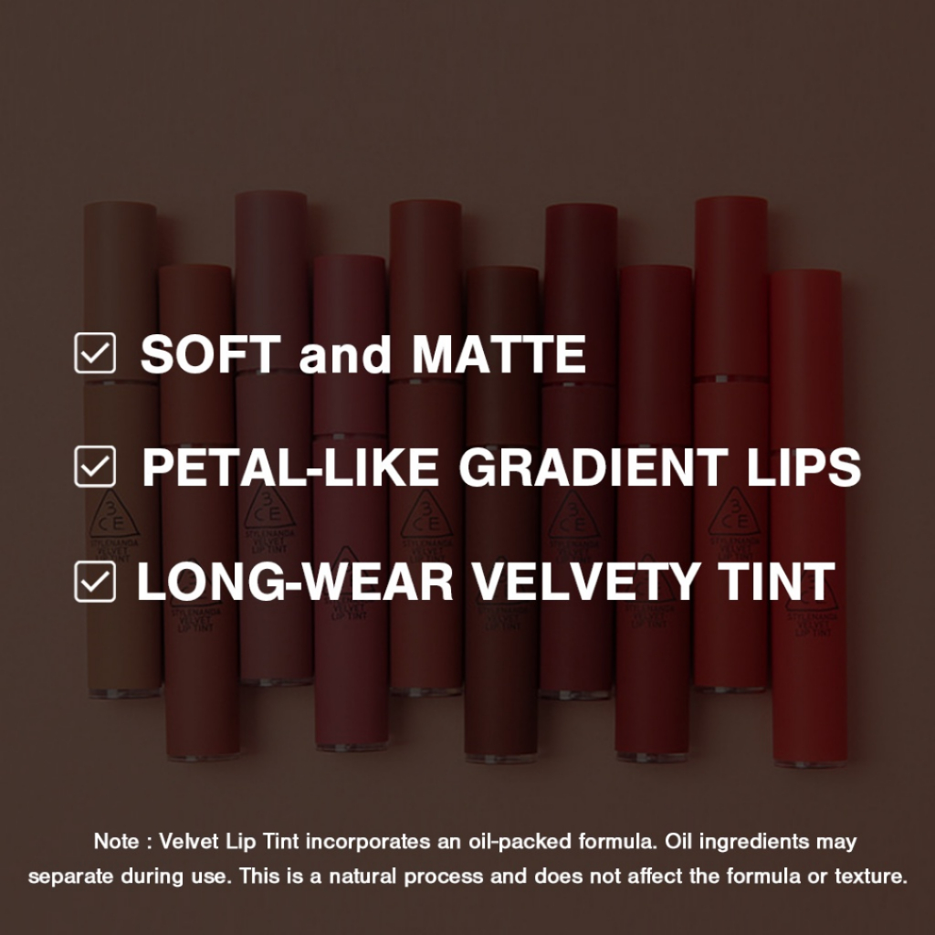 Son Kem Lì 3CE Velvet Lip Tint 4g, Son Kem Lì Mềm Mịn Căng Bóng Không Bết Dính | Aura Skincare & Beauty