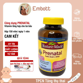 Prenatal folic acid dha vitamin tổng hợp cho mẹ bầu lọ 150 viên Embott22