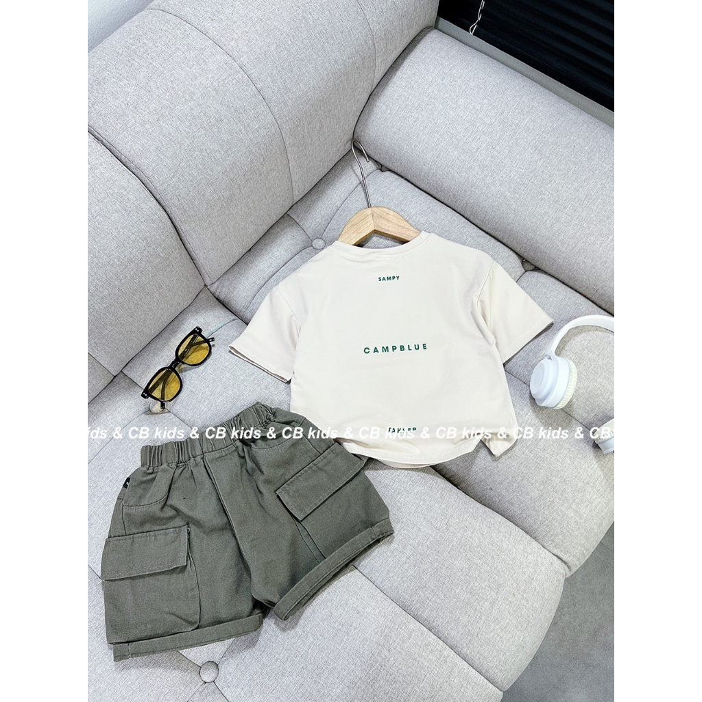 BỘ ÁO COTTON IN CHỨ BÉ TRAI  QUẦN KAKI MỀM 8-30KG