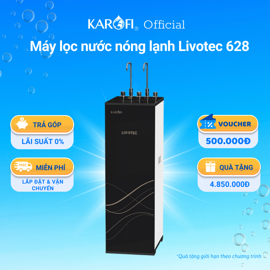 Máy lọc nước nóng lạnh 10 lõi Karofi Livotec 628 - Làm lạnh BLOCK GAS - Hàng chính hãng