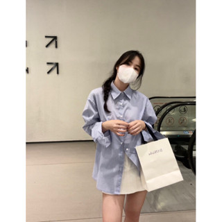 Sơmi sọc xanh form rộng | HOO | mir.byhi