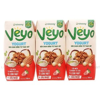 Sữa chua uống từ thực vinasoy vật veyo vị cam / dâu / đào lốc 3 hộp 180ml