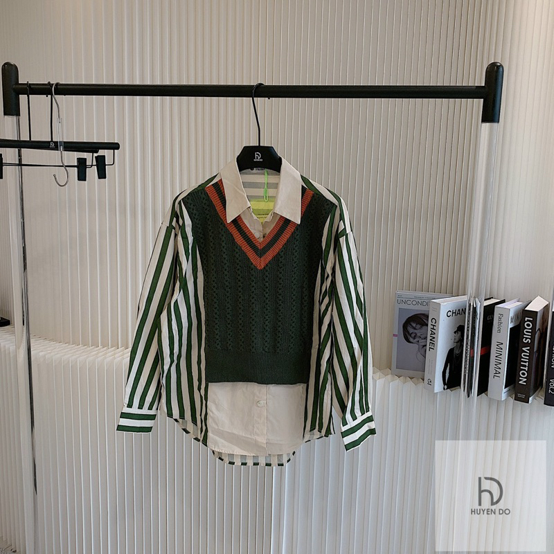 Áo sơ mi kẻ pha len hàng QCL1