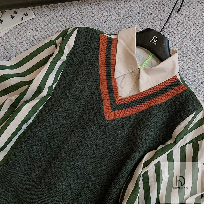 Áo sơ mi kẻ pha len hàng QCL1