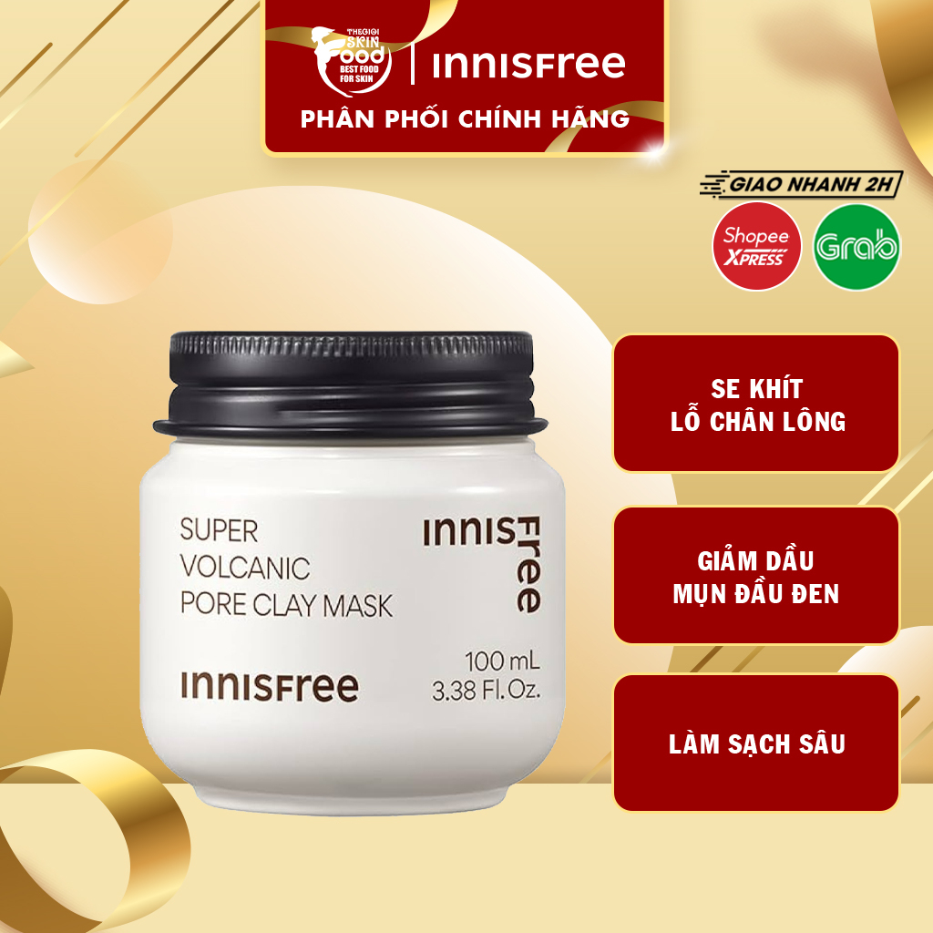 Mặt Nạ Đất Sét Chăm Sóc Lỗ Chân Lông Từ Đá Tro Núi Lửa Innisfree Super Volcanic Pore Clay Mask 100ml