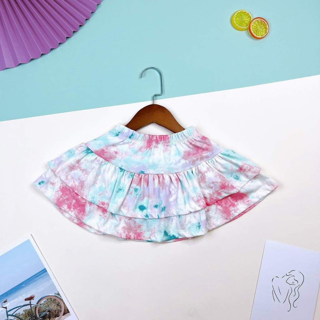 Chân váy bé gái, chân váy cho bé 2 tầng, chất cotton, có quần đùi trong, size 3-11 - SUNKIDS
