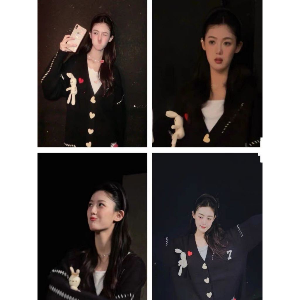 Áo Khoác Nữ, Áo Khoác Cardigan Len Tim Đính Thỏ Bông Siêu Cute