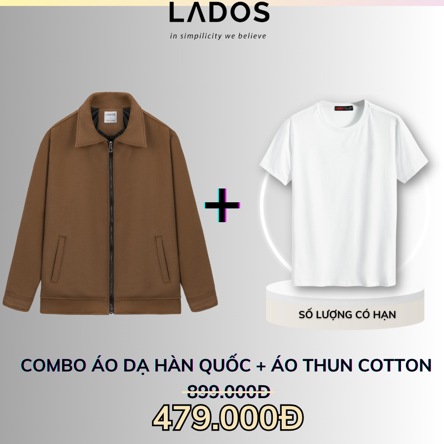 Combo 2 món áo khoác dạ Hàn Quốc nam 2061 kèm áo thun 100% cotton co giãn 4 chiều LADOS-9021