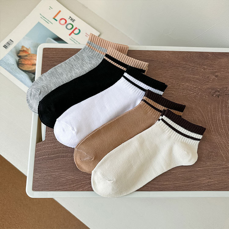 Set 5 Đôi Tất Ulzzang Cao Cổ Viền Nâu Đen MIM STORE TCVIEN089