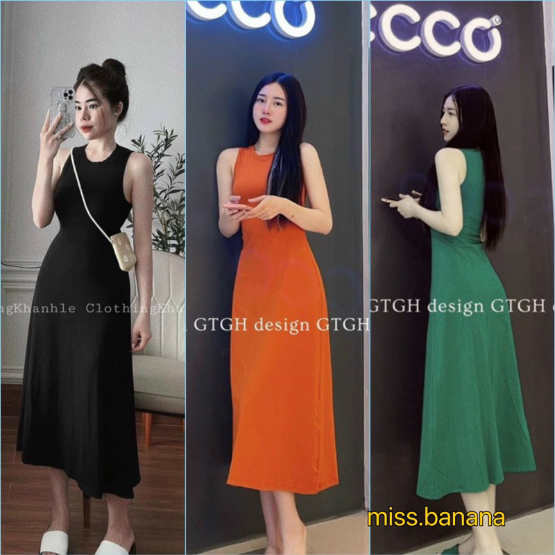 Đầm Dài Ôm Sát Nách Thun Gân co giản đầm ba lỗ MaM