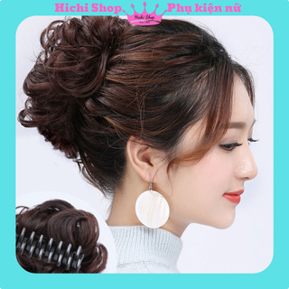 Kẹp tóc giả xoăn ngắn bồng bềnh, búi tóc giả xoăn, tóc giả búi xoăn tự nhiên cho nữ