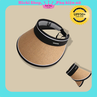 Mũ cói nửa đầu chống nắng viền kẻ, nón chóp nữ chống tia UV, nón nửa đâu đi biển, mũ hở chóp nữ