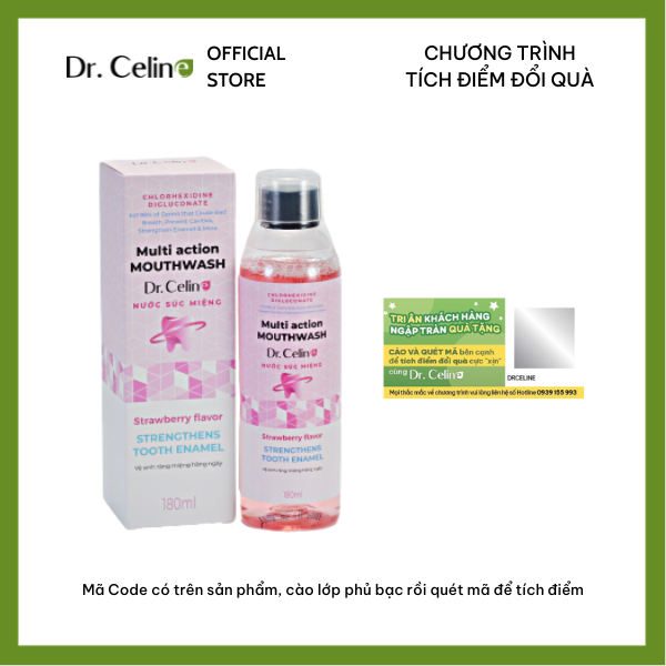 NƯỚC SÚC MIỆNG CHỐNG HÔI MIỆNG, RĂNG TRẮNG SÁNG VÀ HƠI THỞ THƠM MÁT - DR.CELINE MULTI ACTION MOUTHWASH 180ml