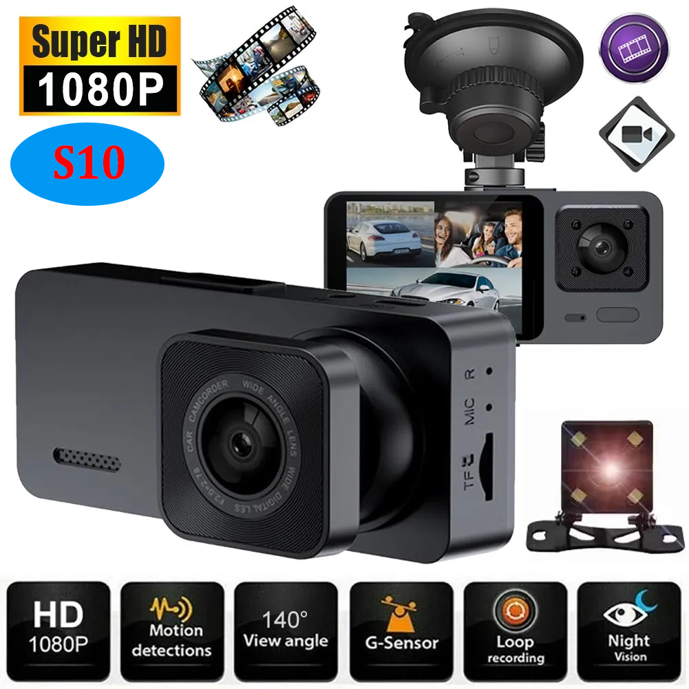 Camera Hành Trình Ô Tô 3 Mắt Kết Nối App Xem Qua Wifi 1080P S10/S10 Plus Nhìn Đêm Hồng Ngoại, Cảnh Báo