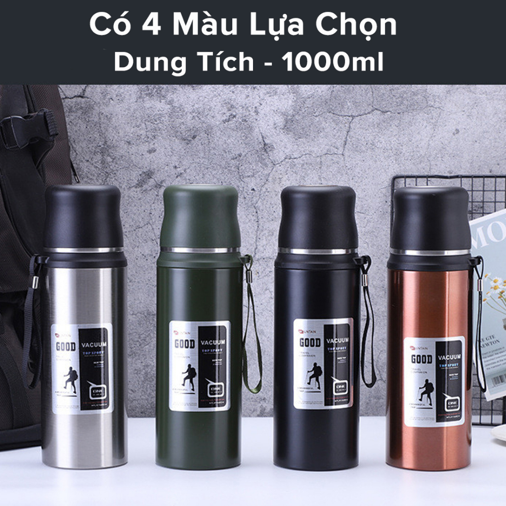 [1000ml] Bình Phích Inox Giữ Nhiệt Nóng Lạnh Good 1000ml Có Nút Nhấn Uống Luôn Có Quai Đeo, Cốc Uống Chính Hãng Amalife