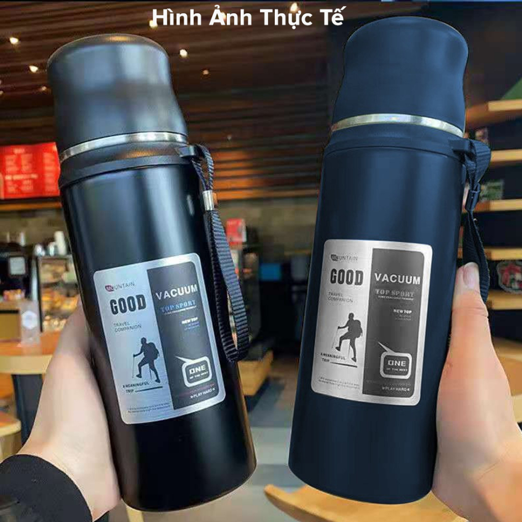 [1000ml] Bình Phích Inox Giữ Nhiệt Nóng Lạnh Good 1000ml Có Nút Nhấn Uống Luôn Có Quai Đeo, Cốc Uống Chính Hãng Amalife