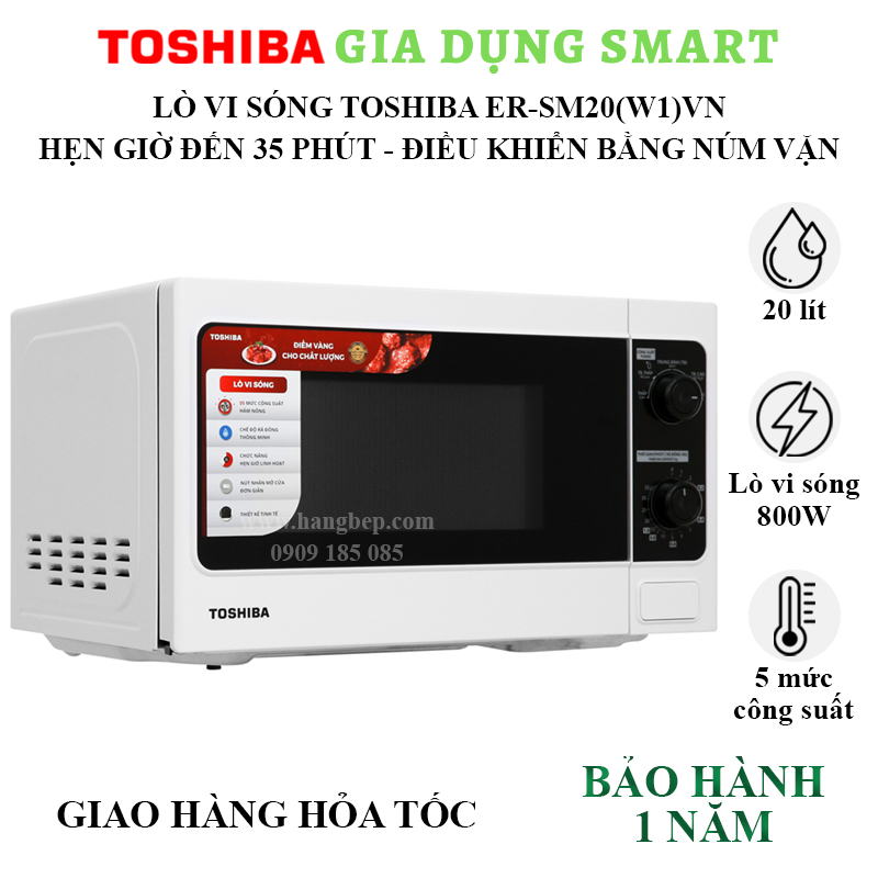 Lò vi sóng Toshiba MWP-MM20P, ER-SM20VN 20 lít - Hàng chính hãng Toshiba, bảo hành 12 tháng