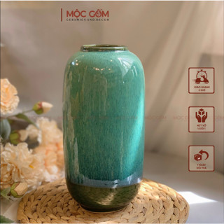  Bình gốm Bát Tràng cắm hoa men xanh bạch ngọc dáng trụ trang trí phòng khách đẹp cao cấp Mộc Gốm MG17 