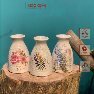  Bình gốm sake mini nhỏ xinh cắm hoa men tiêu Bát Tràng để bàn đẹp - Mộc Gốm   DECAL HỌA TIẾT NGẪU NHIÊN  MG29 