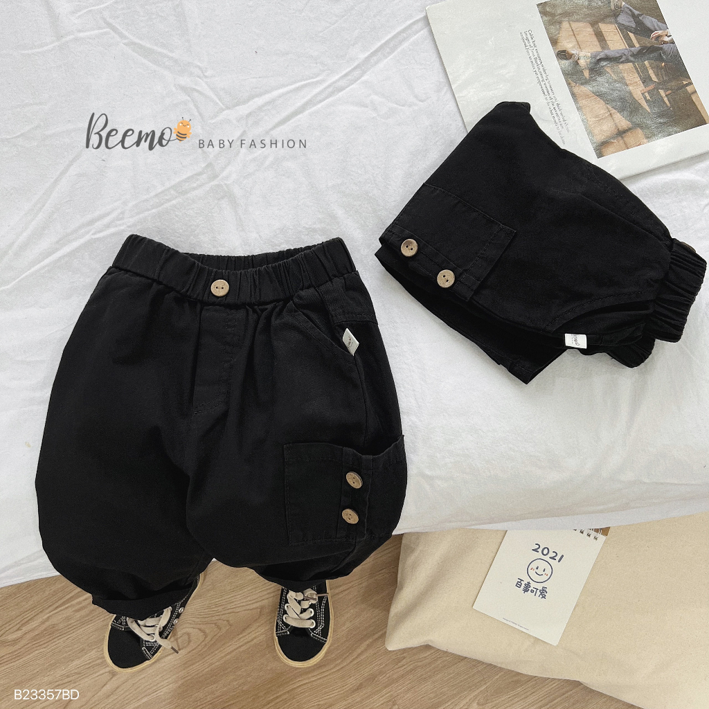 Bộ sơ mi nắp túi sành điệu phối quần baggy kaki cho bé trai, set sơ mi thô Hàn cá tính cho bé Beemo