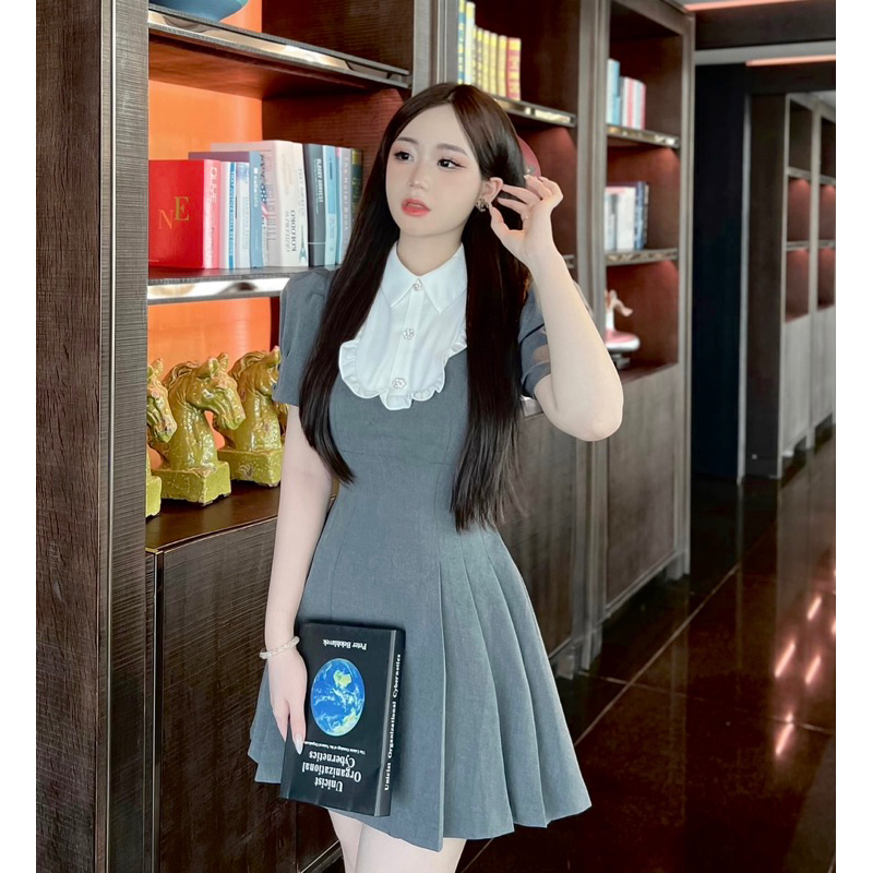 Đầm xoè tiểu thư tay bồng đáp cổ sơ mi MN7