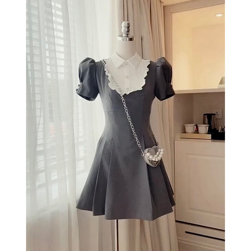 Đầm xoè tiểu thư tay bồng đáp cổ sơ mi MN7