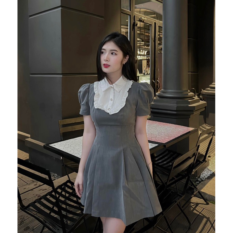 Đầm xoè tiểu thư tay bồng đáp cổ sơ mi MN7