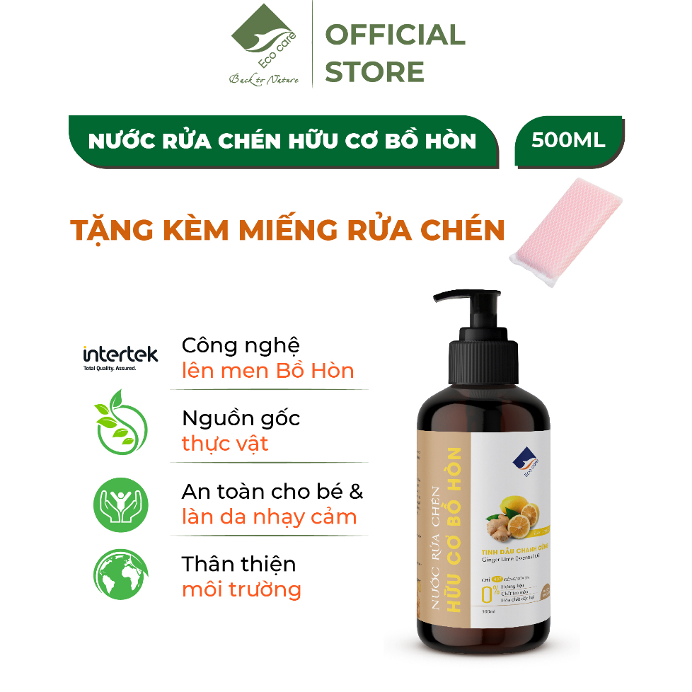 Nước Rửa Chén Hữu Cơ Bồ Hòn Chanh Gừng 500ml (TẶNG KÈM MIẾNG RỬA CHÉN) An Toàn Cho Trẻ Nhỏ Và Da Tay